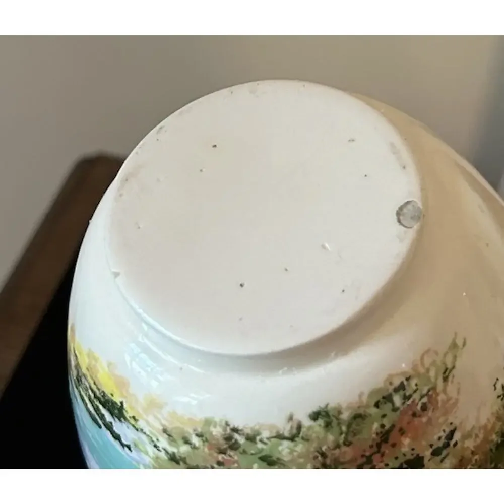 Vtg Hand-Painted Eggshell Porcelain 9.5” Vase Raised Mountain River Landscape